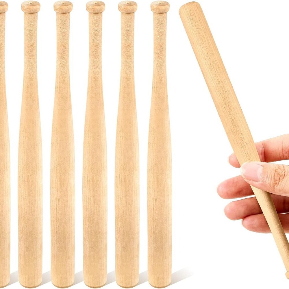 6 Pcs 8 Inches Unfinished Mini Baseball Bat Unpainted Small Wooden Bats for Pain